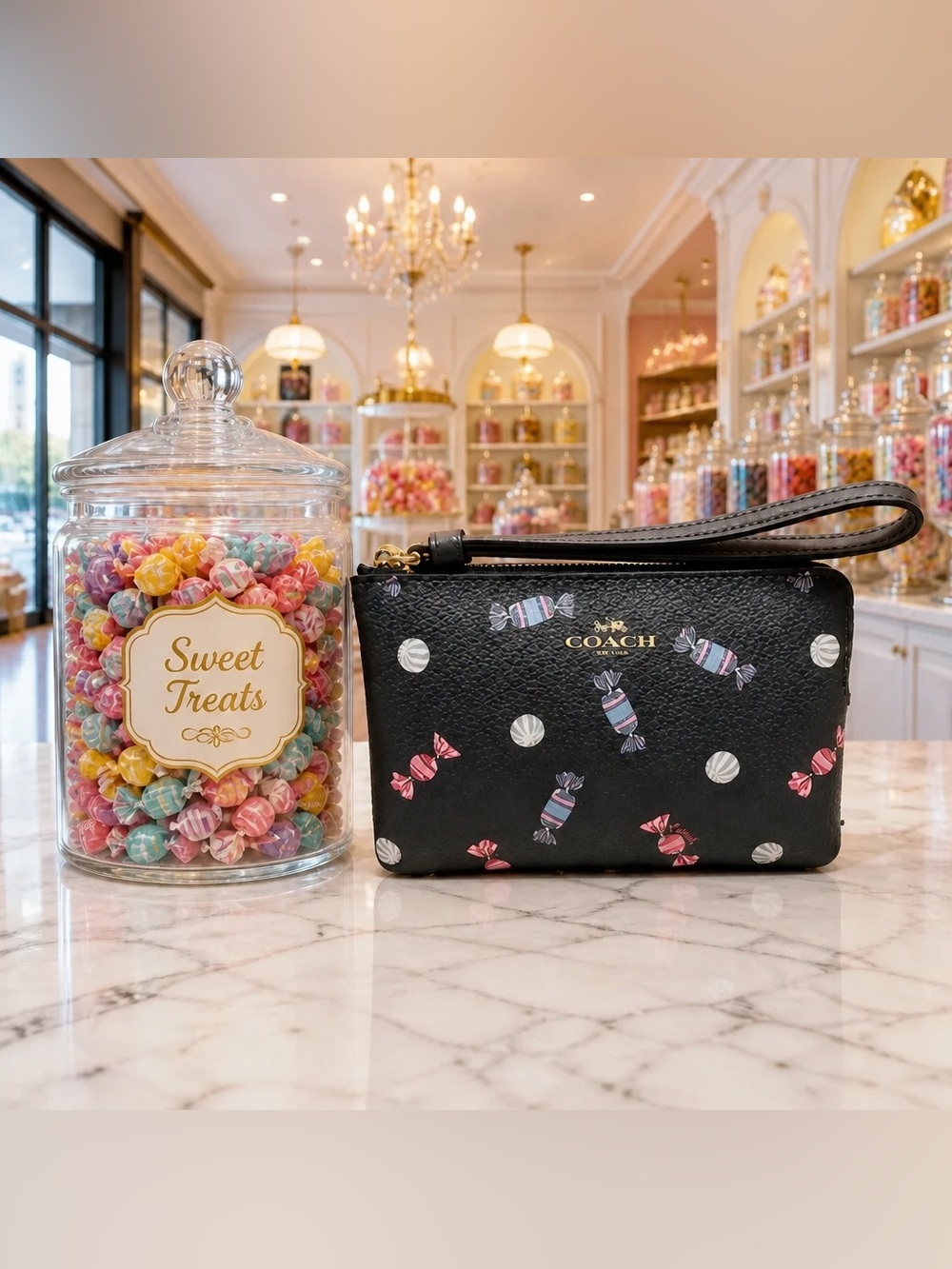 🍬COACH BLACK CANDY PRINT ZIP WRISTLE - Picture 4 of 15